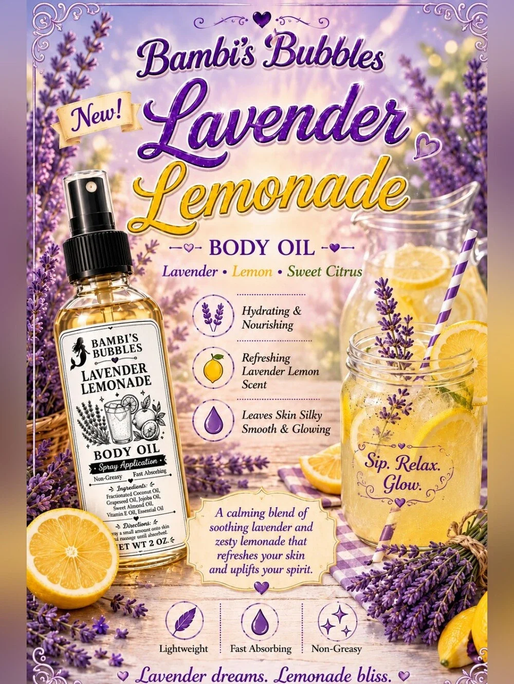 New! Lemonade Collection 2oz Body Oils Assorted Sniffs